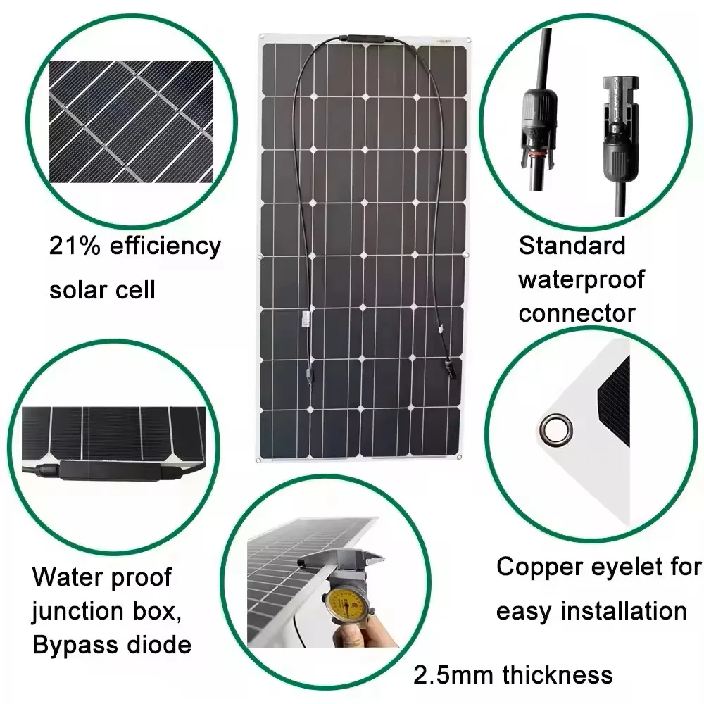 Custom Mono Full Black Small Thin Film 100W 300w 330w 350w 400w 500w 1000w Flexible Strips Rollable Solar Panels