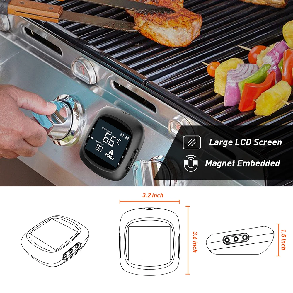 Bluetooth Dual Temperature Sensor 165Ft Long Range Smart Wireless Digital Meat Food Thermometer For Grill And Cooking Pro05