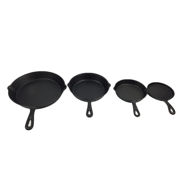 
Hot sale multiple customized sizes available professional restaurant cast iron preseasoned skillet frying pan cookware set 