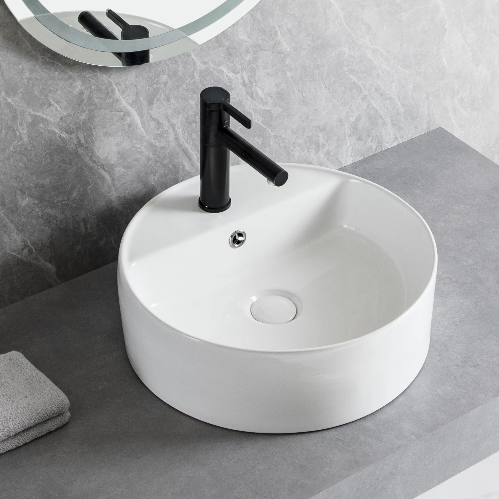 Fancy round ceramic art wash basin lavabo sink customized single hole faucet bathroom countertop sinks