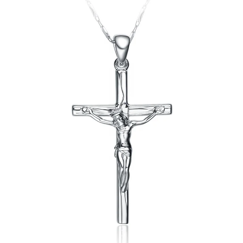 Religious Jesus Cross Pendant Fashion Antique Silver Cross Pendent with Chain Necklace Jewelry Gifts for Women