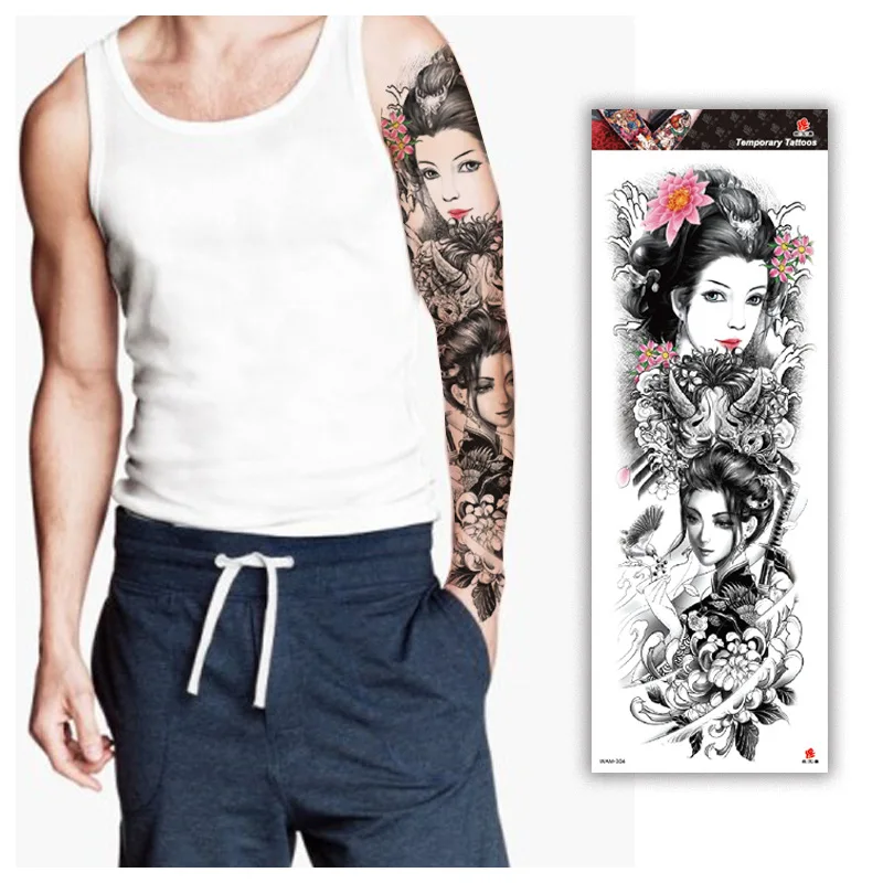 Full Arm Temporary Tattoo For Men Body Sleeve Military Warrior Tattoo Sticker Large Women Leg Half Armband Sleeve Tattoo Sticker