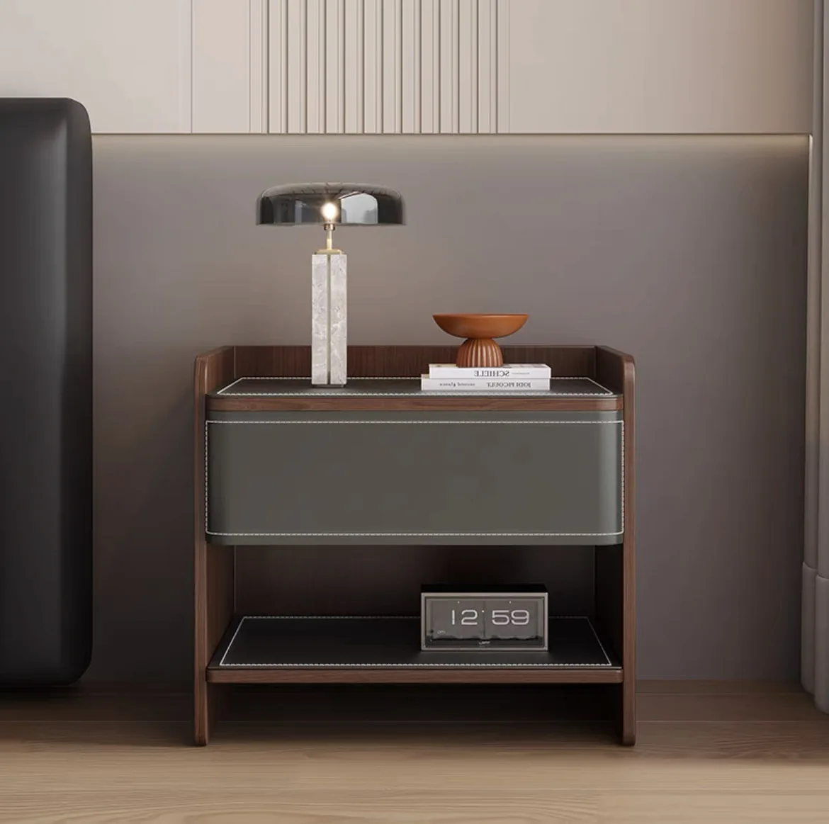 Saddle leather bedside table modern simple light luxury high-end bedside table home bedroom hotel storage cabinet side table