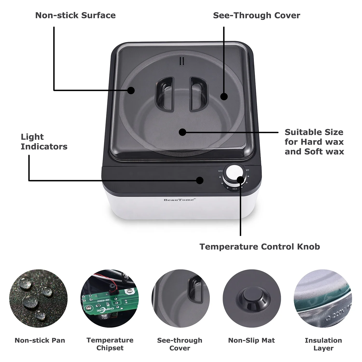 Best selling BeauTome 500cc premium hot hard wax pot warmer wax heater hair removal machine