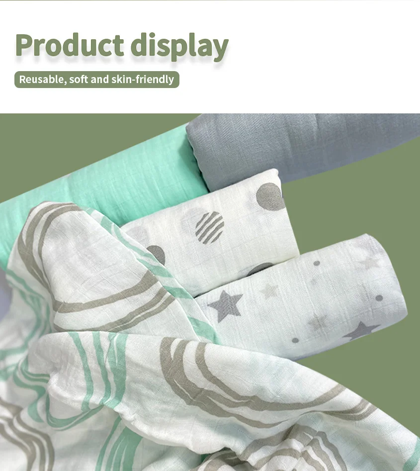 Customize 2 Layers muslin swaddle blankets oeko cotton fabric muslin baby swaddle blanket for sale