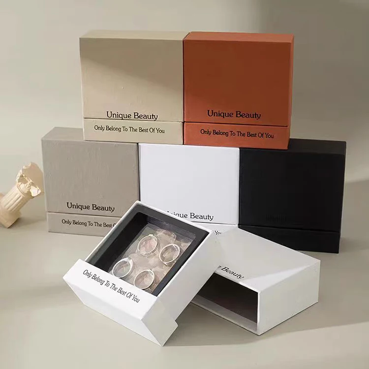 Custom Sliding Drawer Transparent Window Jewelry Box Cardboard Logo Packaging Necklace Crystal Treatment False Eyelash Box