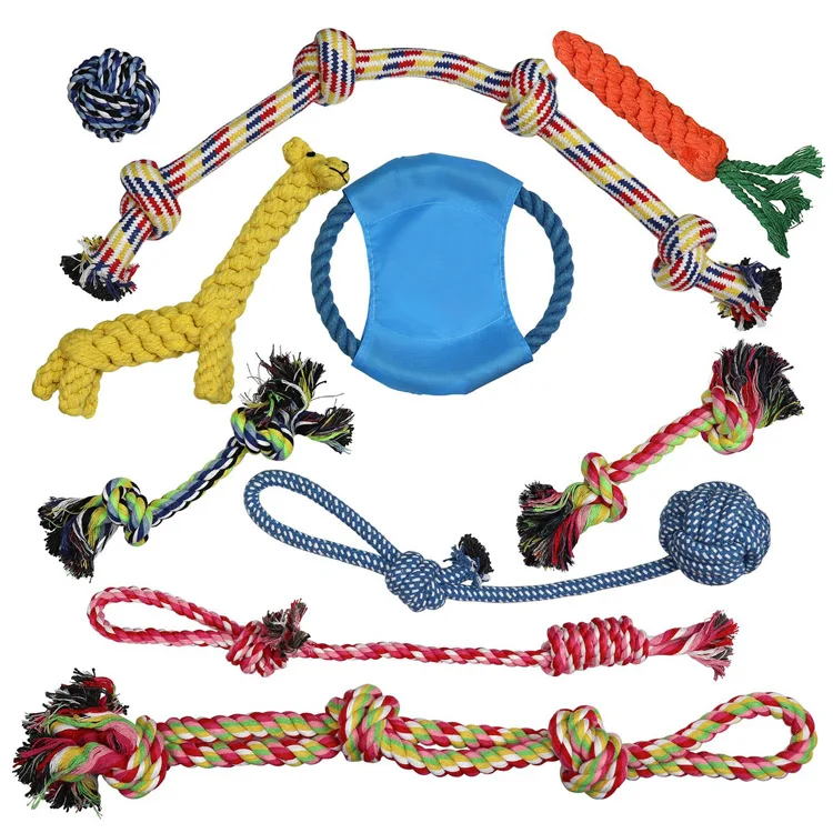 Factory wholesale 11pack handmade kone cotton dog rope toy set for pet chew toy Clean Teeth