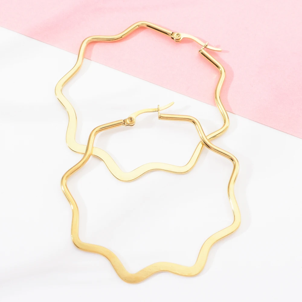 ZMZY Fashion Simple Big Drop Statement Stainless Steel Hexagonal Geometry Female Gold Hoop Earrings for Women Jewelry