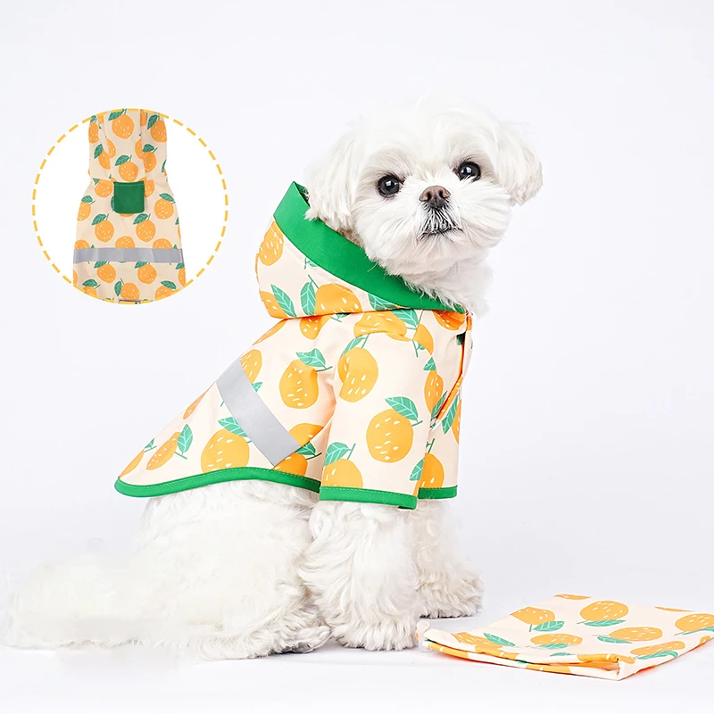 Joymay hot selling wholesale waterproof puppy rain coat poncho lovely fruit pattern Reflective pet dog raincoat