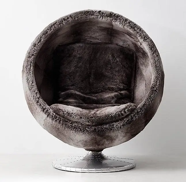 Aluminum aviator single lounge leisure sofa PU leather round bowl ball chairs living room salon furniture