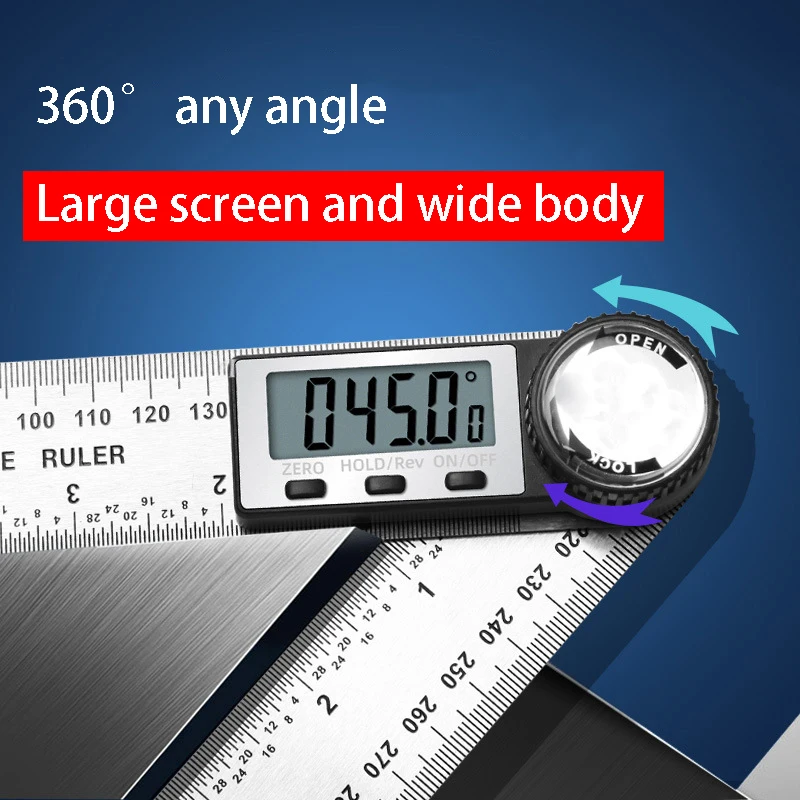 0-200/300/500mm Stainless Steel Multi Angle Measuring Tool Protractor Ruler Digital Angle Finder Ruler