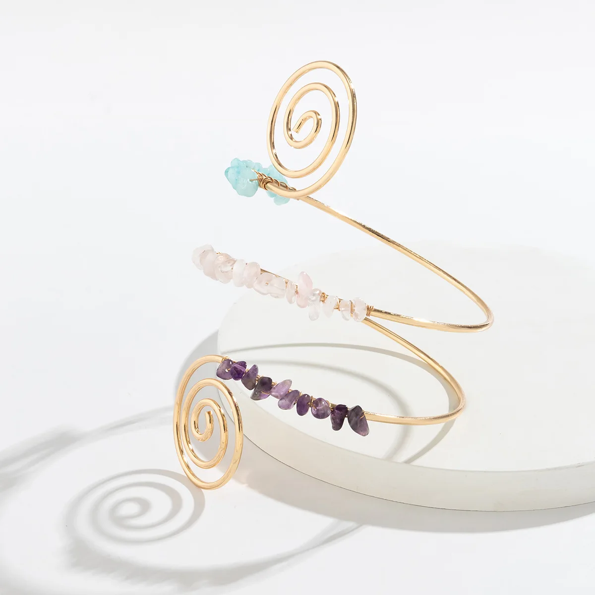 Fashion Spiral Shape Upper Arm Cuff Bangle Bohemian Upper Arm Bracelet Arm Cuff Chain Gold Plated Armlet Cuff Bracelet