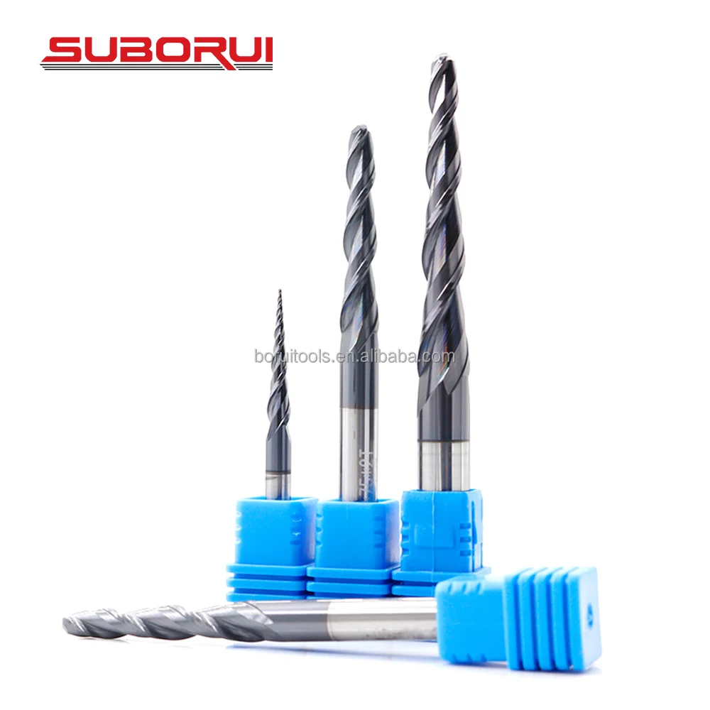 SUBORUI Tapered Cone Ball Nose End Mill Tungsten Solid Carbide Milling Cutter Cnc Machine Engraving Taper Wood Metal Endmills
