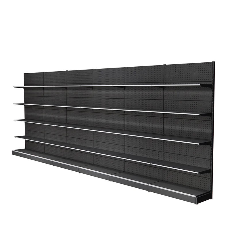 Factory price double side shelf used super shop display rack shelving for supermarkets black gondola shelf