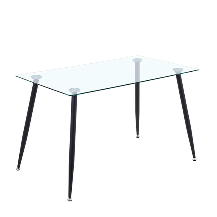 Современная мебель для столовой, прозрачный или черный стеклянный стол с металлическими ножками и стульями с 4 сидениями