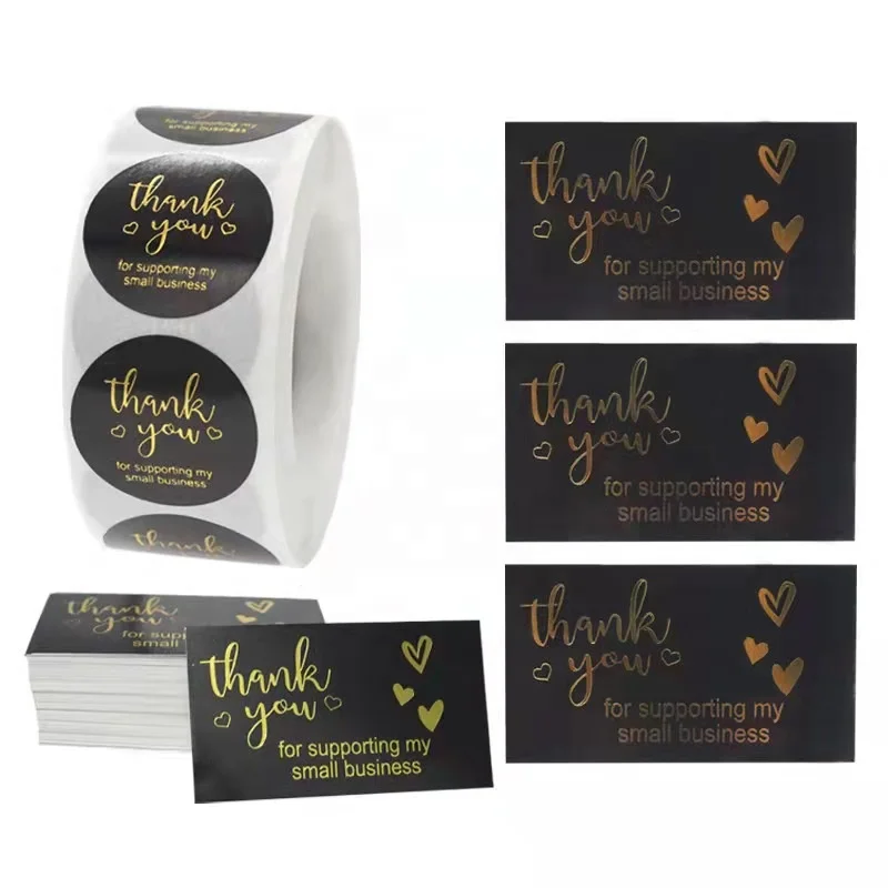 Пользовательские черные наклейки с надписью Thank You Набор круглых этикеток из золотой