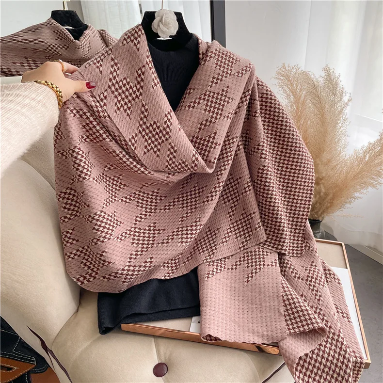 2022 Korean Winter Girls Ladies Scarves With Faux Fur Pom Pom Warm Pashmina Wraps Double Sided Cashmere Shawls Scarf