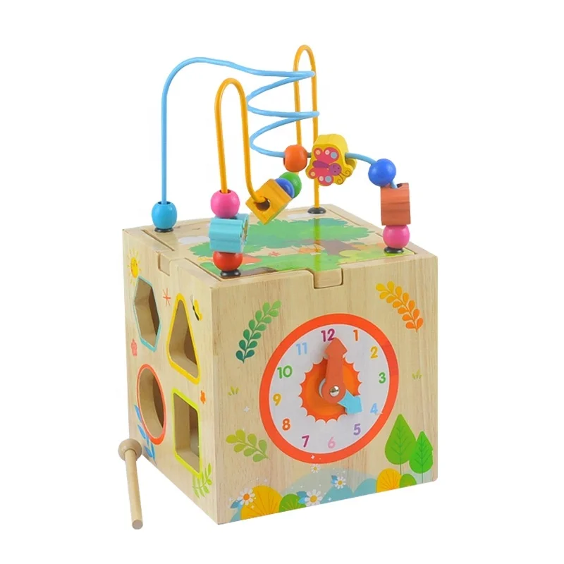 Children Educational Toy Multi-functional Wooden Wisdom Box Shape Sorter Round Beads Montessori Educational Kids Wooden Toys