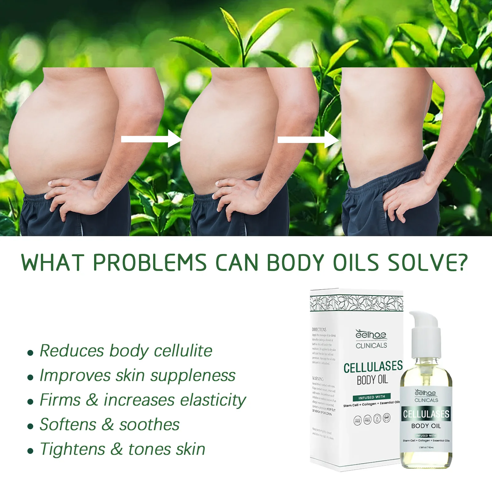 Eelhoe Organic Erasing Body Oil Firming Thigh Arm Belly Anti Orange Peel Body Shaping Essential Oil