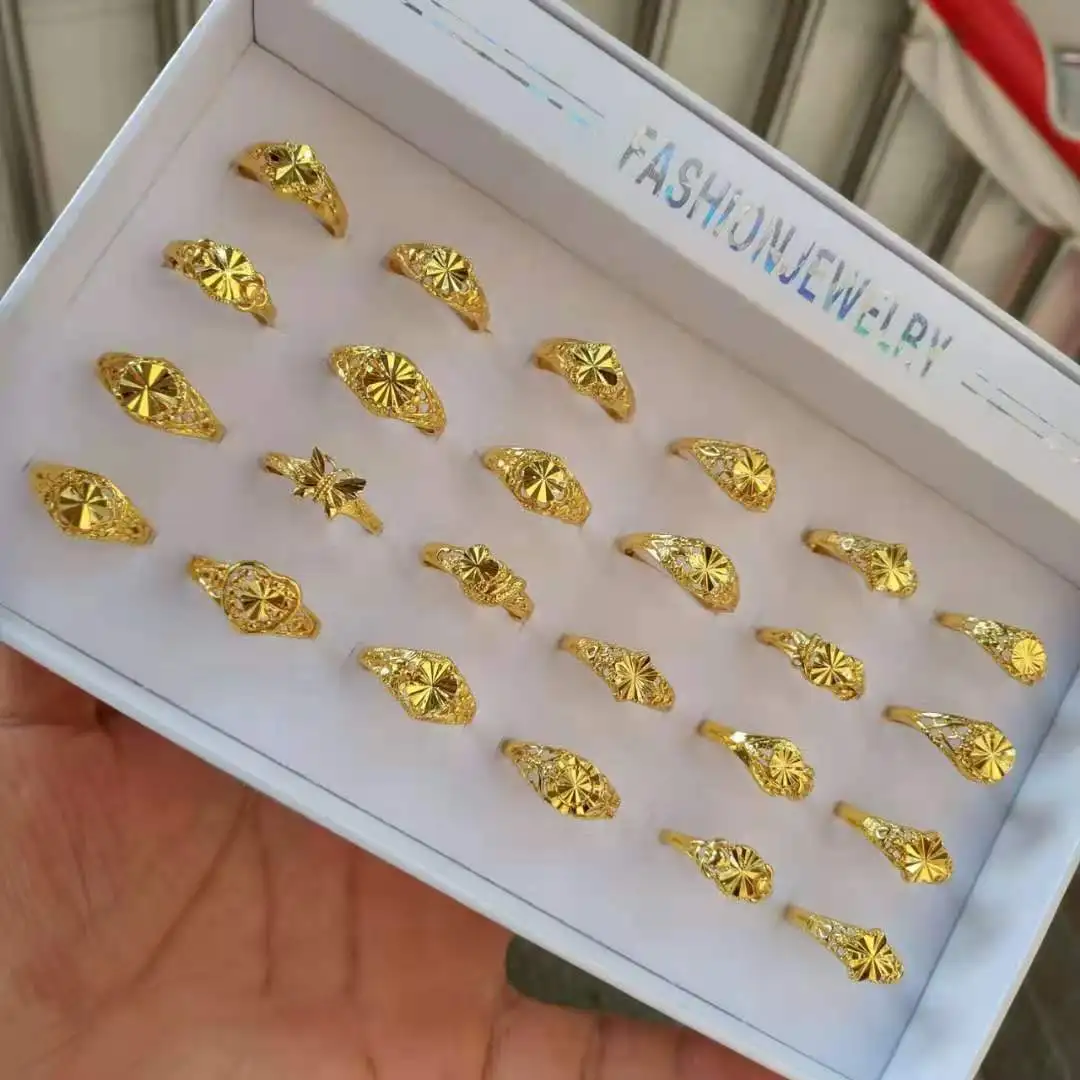 PUSHI cheapest finger ring hotselling simple golden gold plated open finger ring bulk mix adjustable ring gold plated