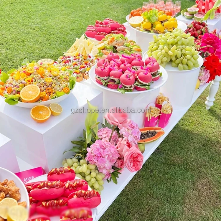 SHP Custom A Set of 4 pieces Acrylic Display Cube Sets For Wedding Party White Acrylic Catering Buffet Risers For Cake