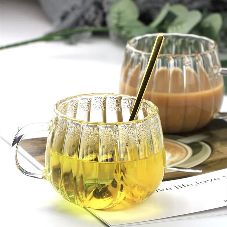 Heat-resistant Pumpkin Ribbed Drinking Glasses Glass Mug for Coffee Milk