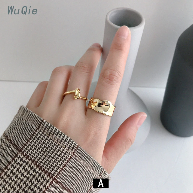 WuQie Minimalist Silver 925 Ring Irregular Bump Wild Surface Gold Plated Jewelry Wholesale Finger Rings