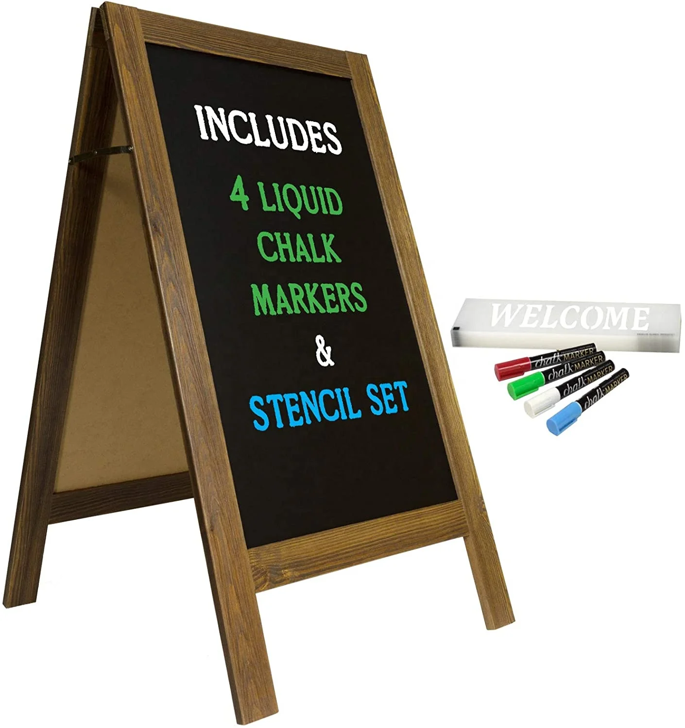 Large Sturdy Handcrafted Wooden A-Frame Chalkboard Display 4 Liquid Chalk Markers & Stencil Set/Sidewalk Chalkboard Sign
