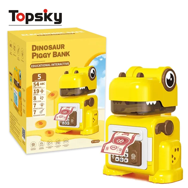 Popular Electronic Dinosaur Piggy Banks Plastic ATM Password Cash Money Saving Box with Sounds Lights Educational Toys for Kids