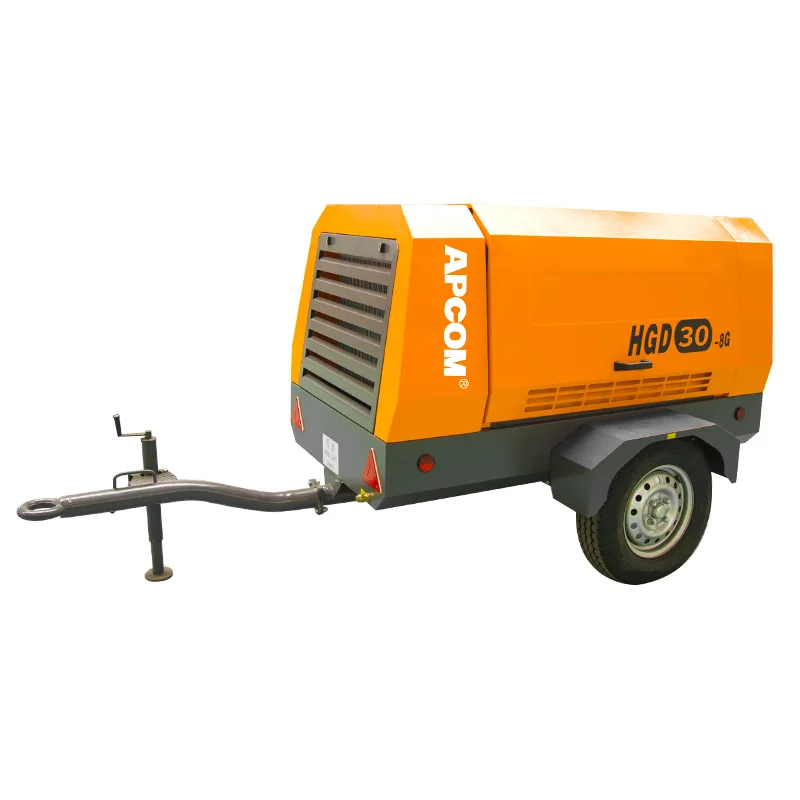 8bar 180CFM mobile 40hp portable 30kw electric air compressors mining HGD30-8G