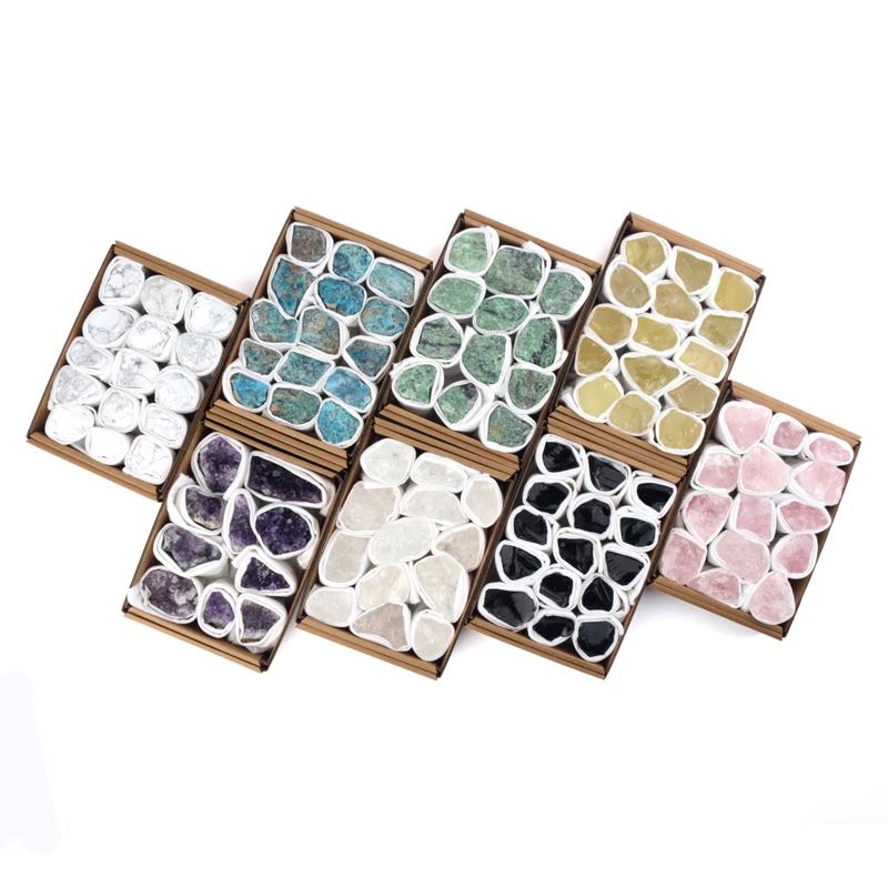 Wholesale Crystals Healings Quartz Natural Crystal Amethyst Red Jasper Clear Quartz Raw Stone Gift Set Box Accept Customization
