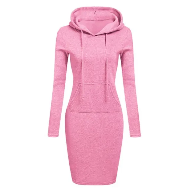 
Winter warm high quality hooded dress pocket long sleeves casual sweater dress sportswear 