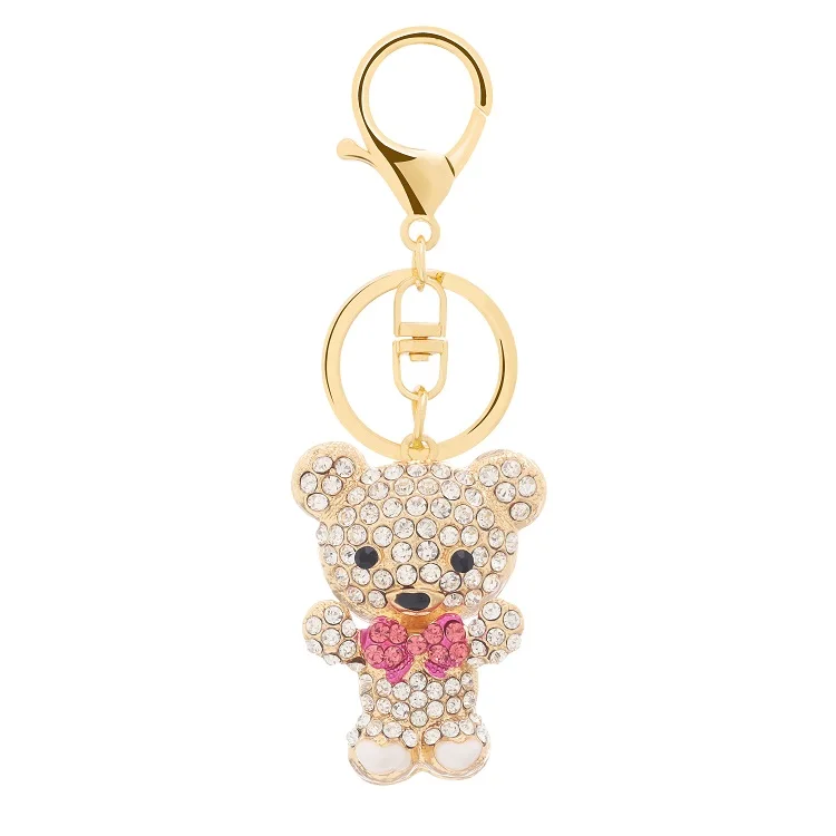 Promotional sale mini diamond teddy bear keychain custom zinc alloy key chain