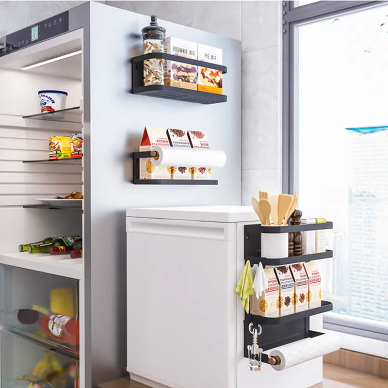 Hanging Strong Magnetic 1-3 Tiers Fridge Side Magnet Refrigerator Spice Storage Organizer Shelf Rack for Home and Kitchen