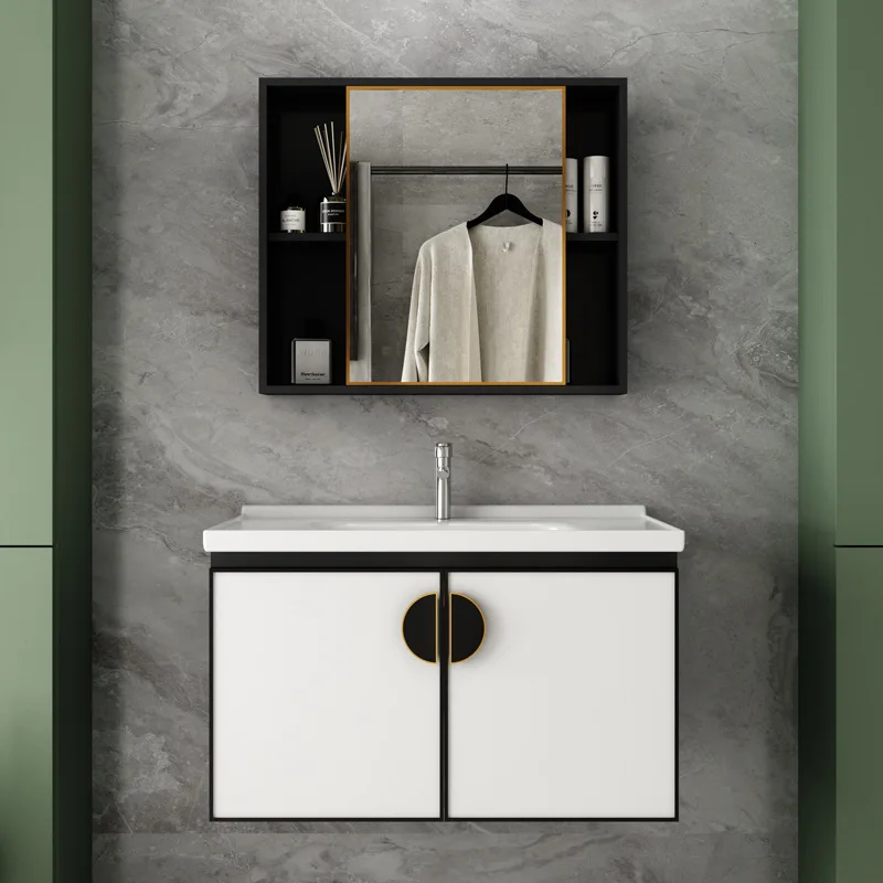 Modern Aluminum Bathroom Vanity Cabinet with Wash Basin Sink Wall Mounted and Economically Priced