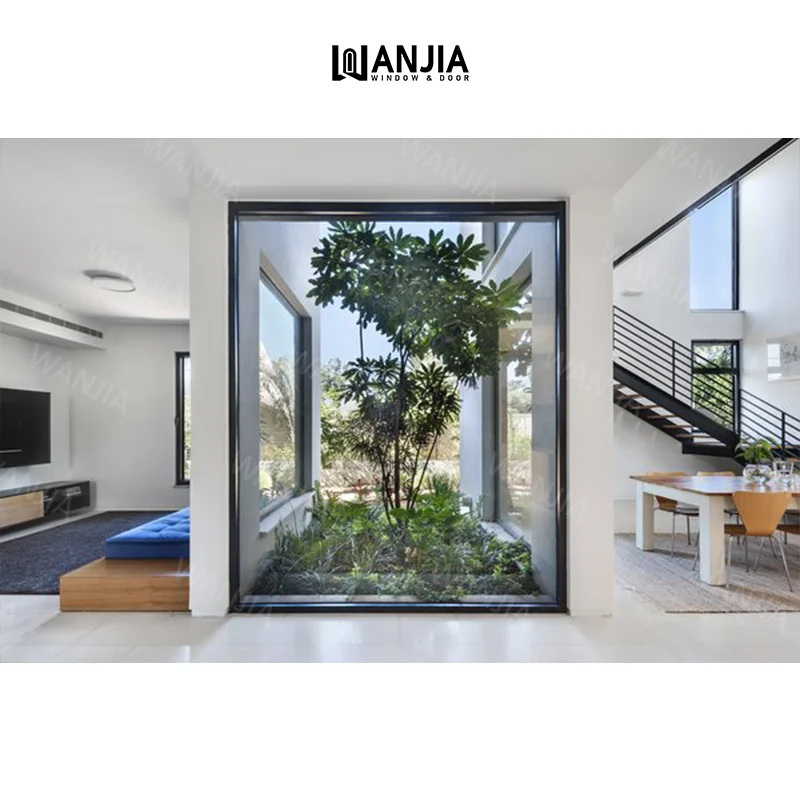 WANJIA Minimalist Design Living Room Heavy Duty Picture Window Custom Soundproof Aluminum Window Custom Glass Fixed Window