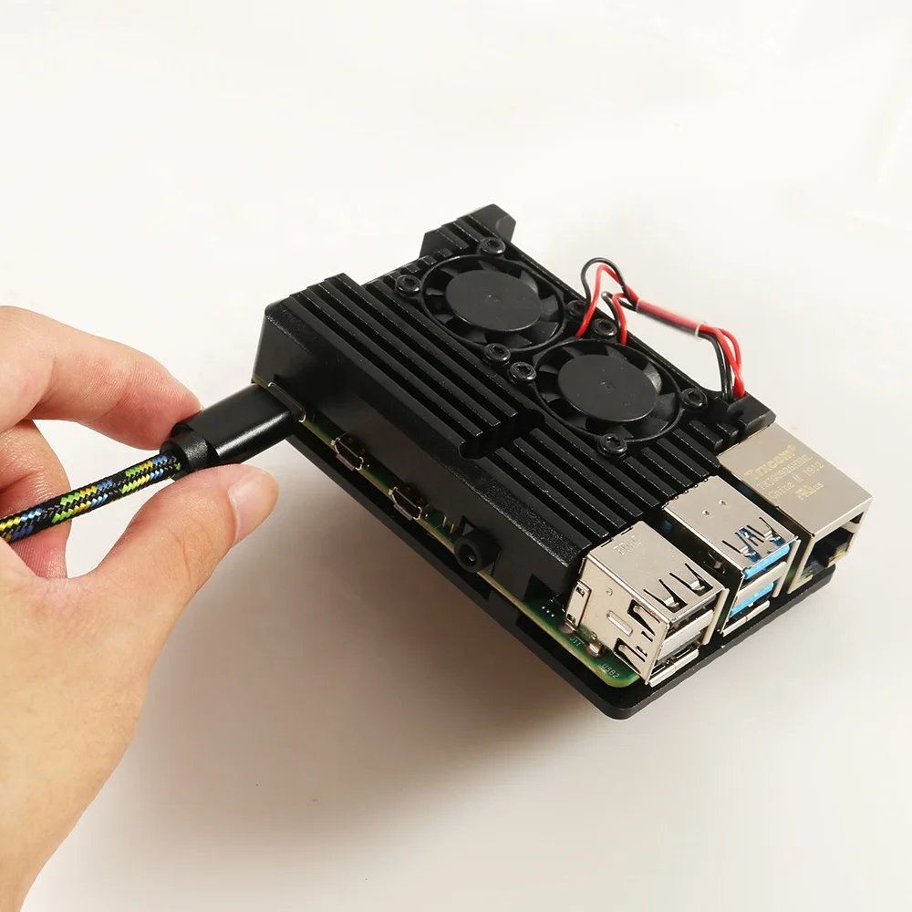 Raspberry Pi 4 Case Metal Aluminum Alloy Shell with Dual Cooling Fans Four Colors for Raspberry Pi 4B Pi 3B+ 3B