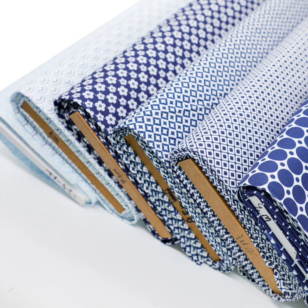 Высококачественная стеганая ткань из органического хлопка с цифровым принтом в горошек цвета индиго для обивки, шитья, квилтинга