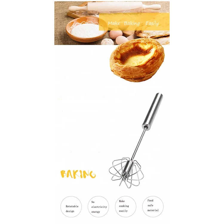 Stainless Steel Semi-Automatic Spin Rotary Egg beater