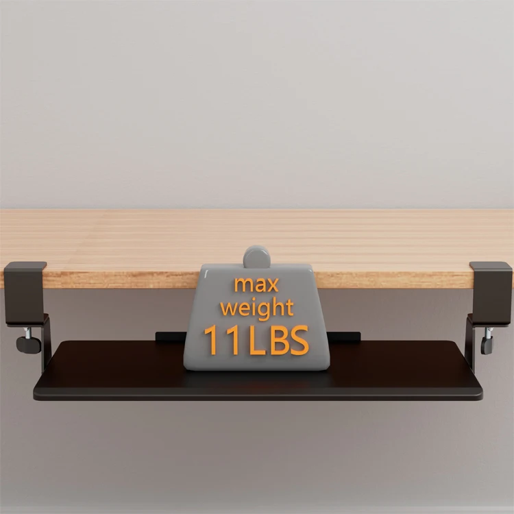 AUKI Black Key Board Clamp Tray Quick Release Keyboard Tray Under Desk Clamp Keyboard Tray