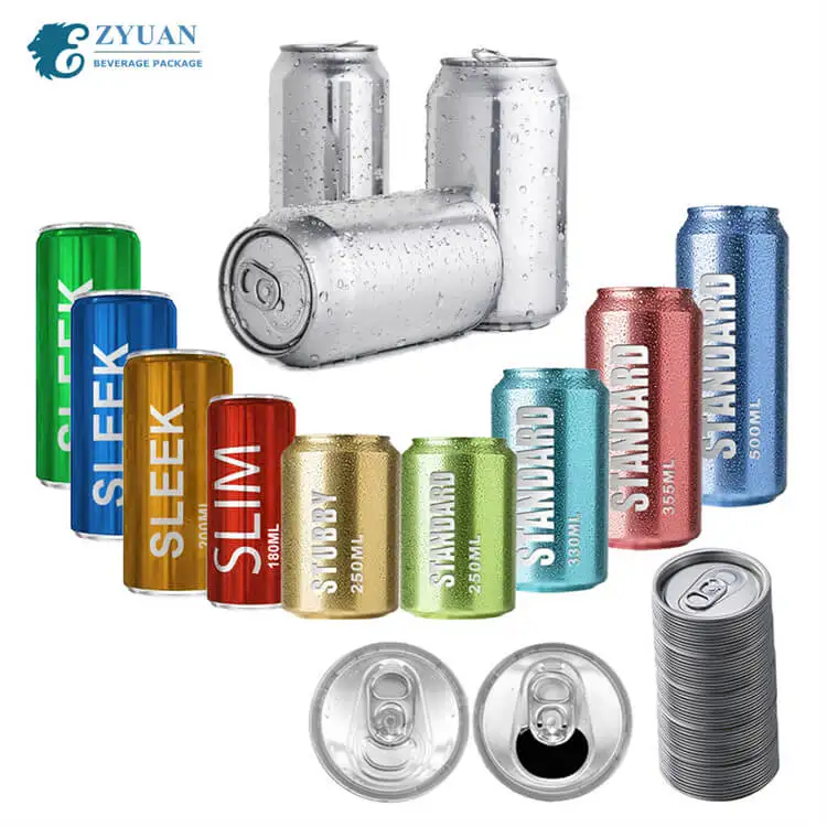 Wholesale custom color/logo packaging round aluminum drinking can with lid