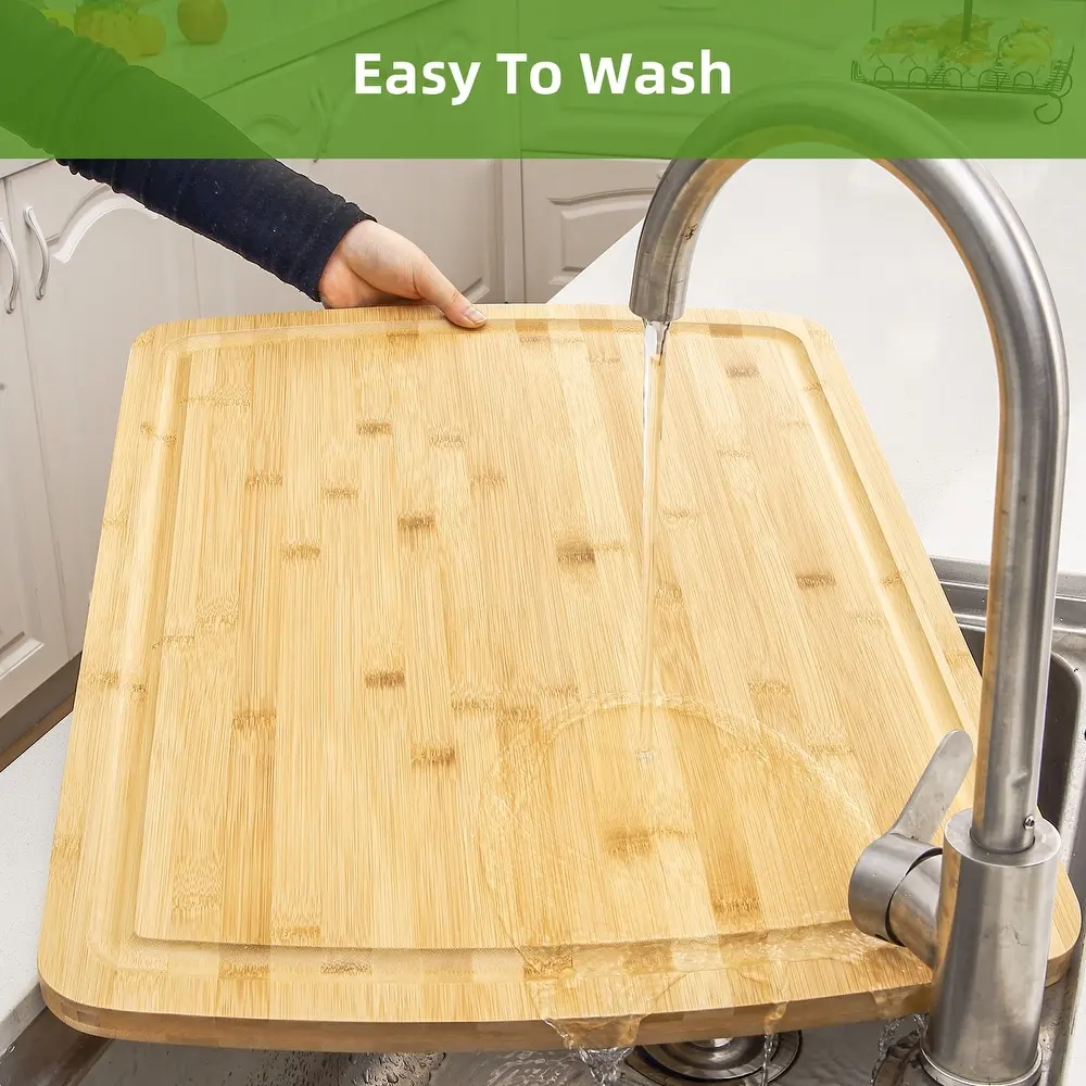 100% Organic Bamboo Cutting Board Eco-Friendly Kitchenware for Food Prep for Meat Vegetables Fruits Juice Groove Crackers Cheese
