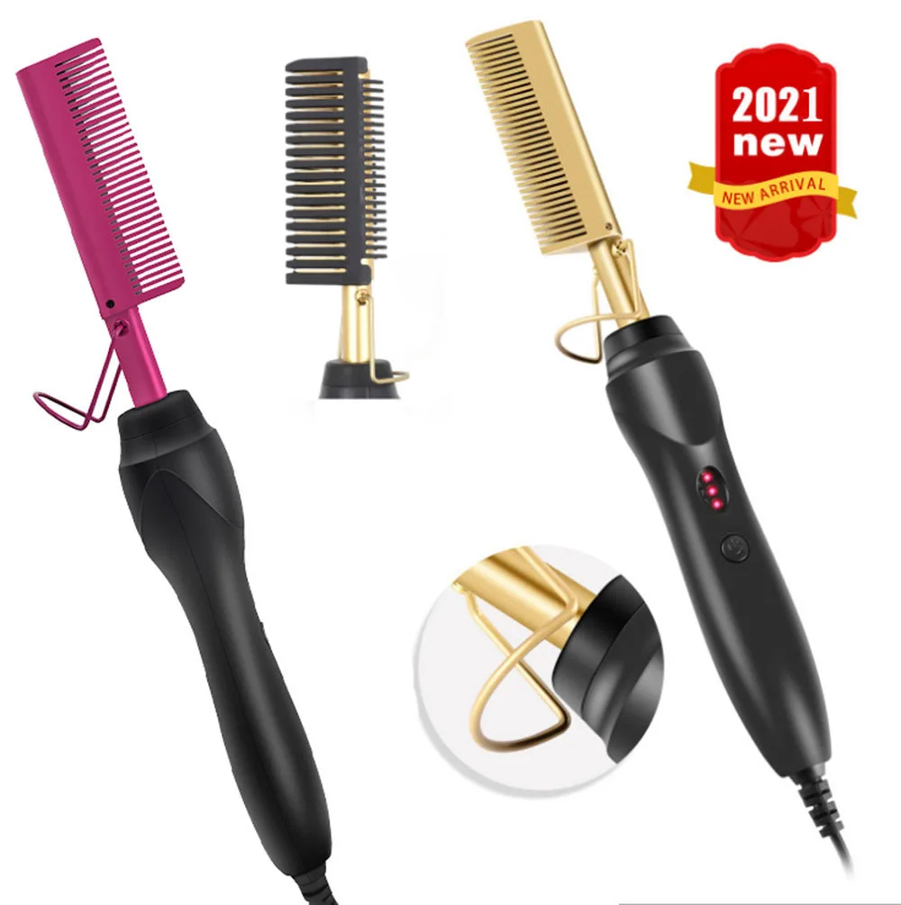 Hot Comb Hair Straightener Brush Ceramic Curling Press Comb Flat Iron Curlers Designed Hair Hot Comb