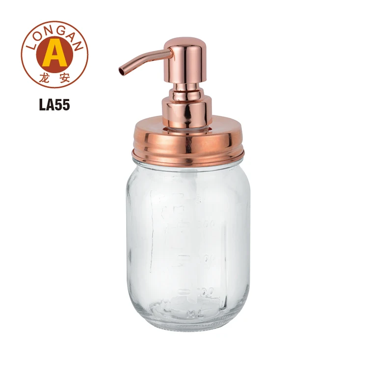 China Manufacturer Mason Jar  450ml Bulk Shampoo Glass Soap Liquid Dispenser Bottles with Stainless Steel Pumps