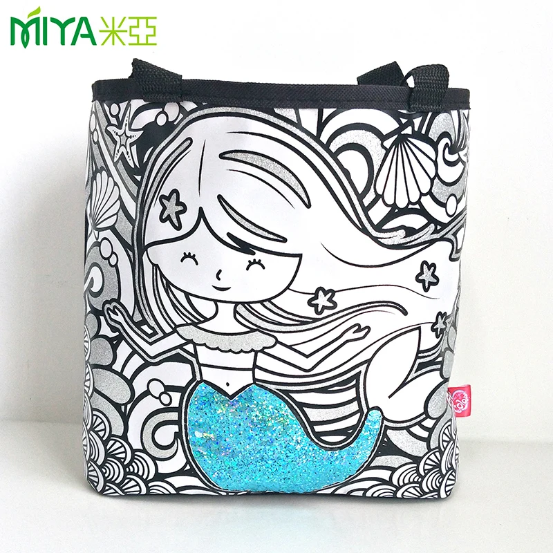 Custom DIY mermaid sequin tote bag fashion eco-friendly handbags for student