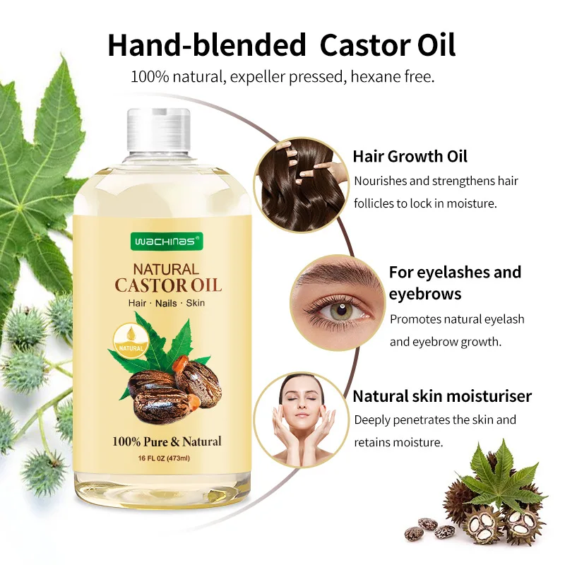 OEM customized 473ml Natural Organic Cold Pressed castor oil  for activation hair growth hair follicle surface repair