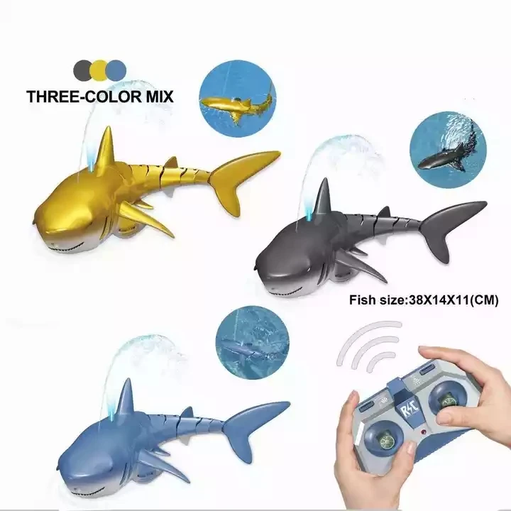 Wholesale Popular 2.4g Simulation Spray Shark With Jet Water Swimming Fish Animal Toy Hobby Remote Control Rc for Kids Rc Shark