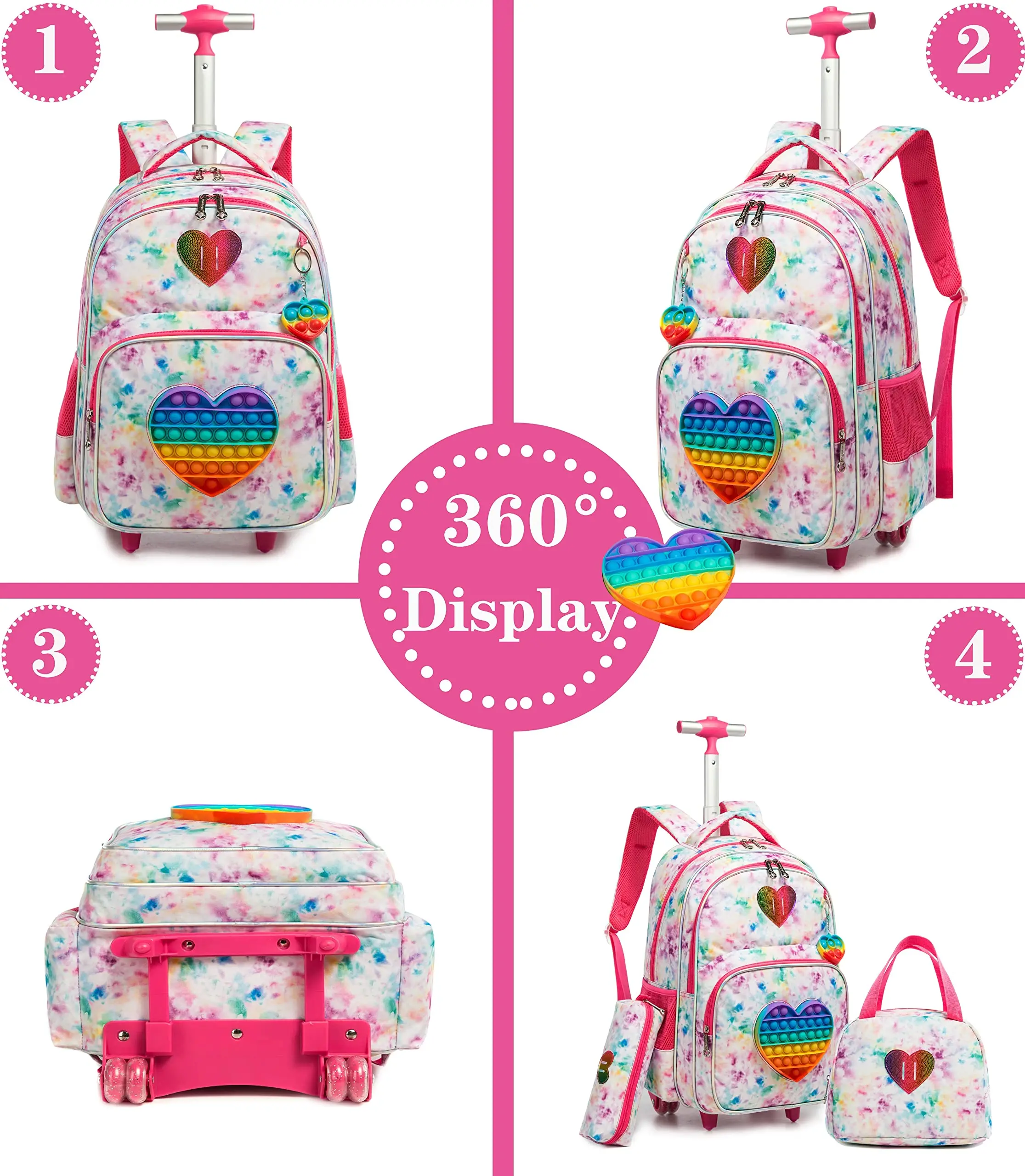 POP Fidget Rolling Backpack for Girls Push Popper Bubble Fidget Toy Wheels Backpacks