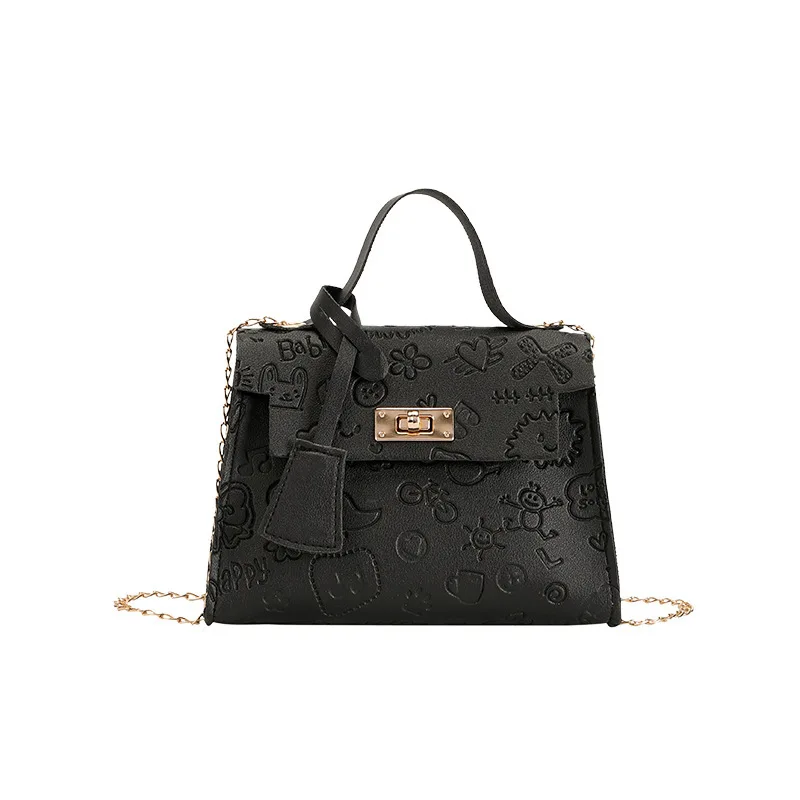 Agitation Women Chains Prints Handbags Wholesale Pu Lady Bags Girl Pure Color Button Square Crossbody Bag China Small Polyester