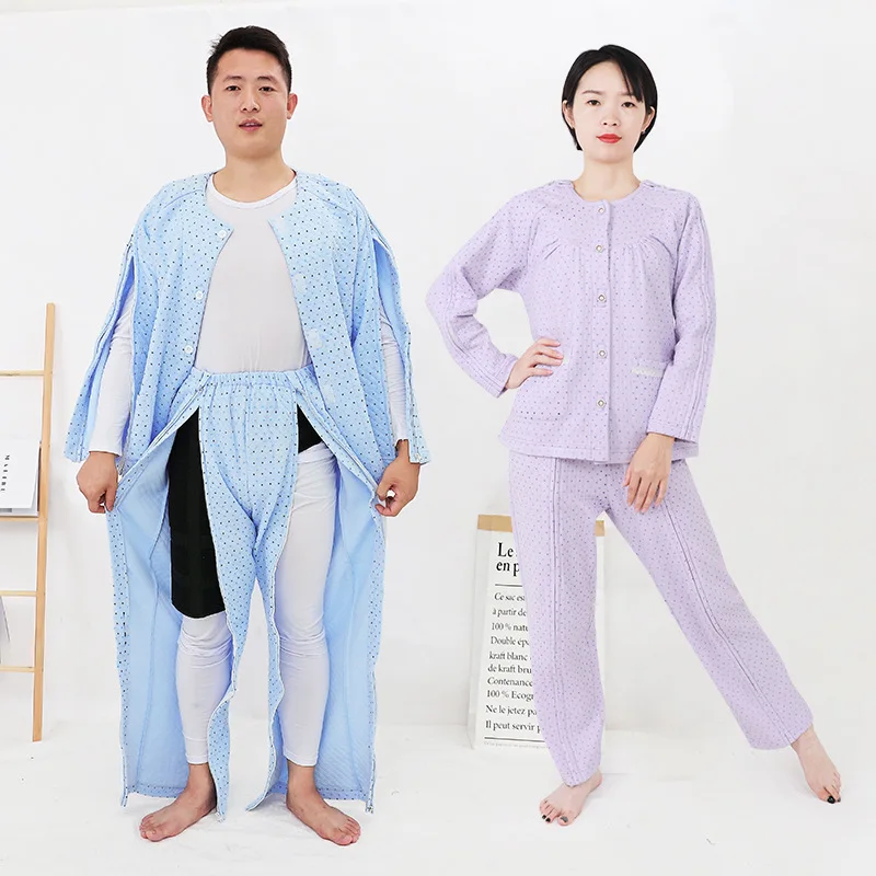 Easy to put on and take off men women nursing clothing postoperative patient clothes arm leg fracture bedridden elderly pajamas